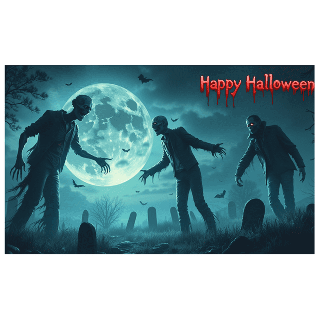 Spooky Design Zombie Banner Cartoon Character Halloween Graveyard Scene for Holiday Parties Event Decoration Children Celebration