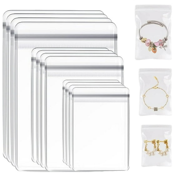 120 Pcs Crystal Clear PVC Bags, Multi-Size Resealable Pouch with Strong Zipper Lock for Jewelry Crafts Display, All-Season Storage Solution