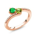 thumbnail image 2 of Gem Stone King 18K Rose Gold Plated Silver Green Nano Emerald and Green Peridot Bypass Ring for Women (0.84 Cttw, Gemstone May Birthstone, Round 4MM, Size 5), 2 of 4