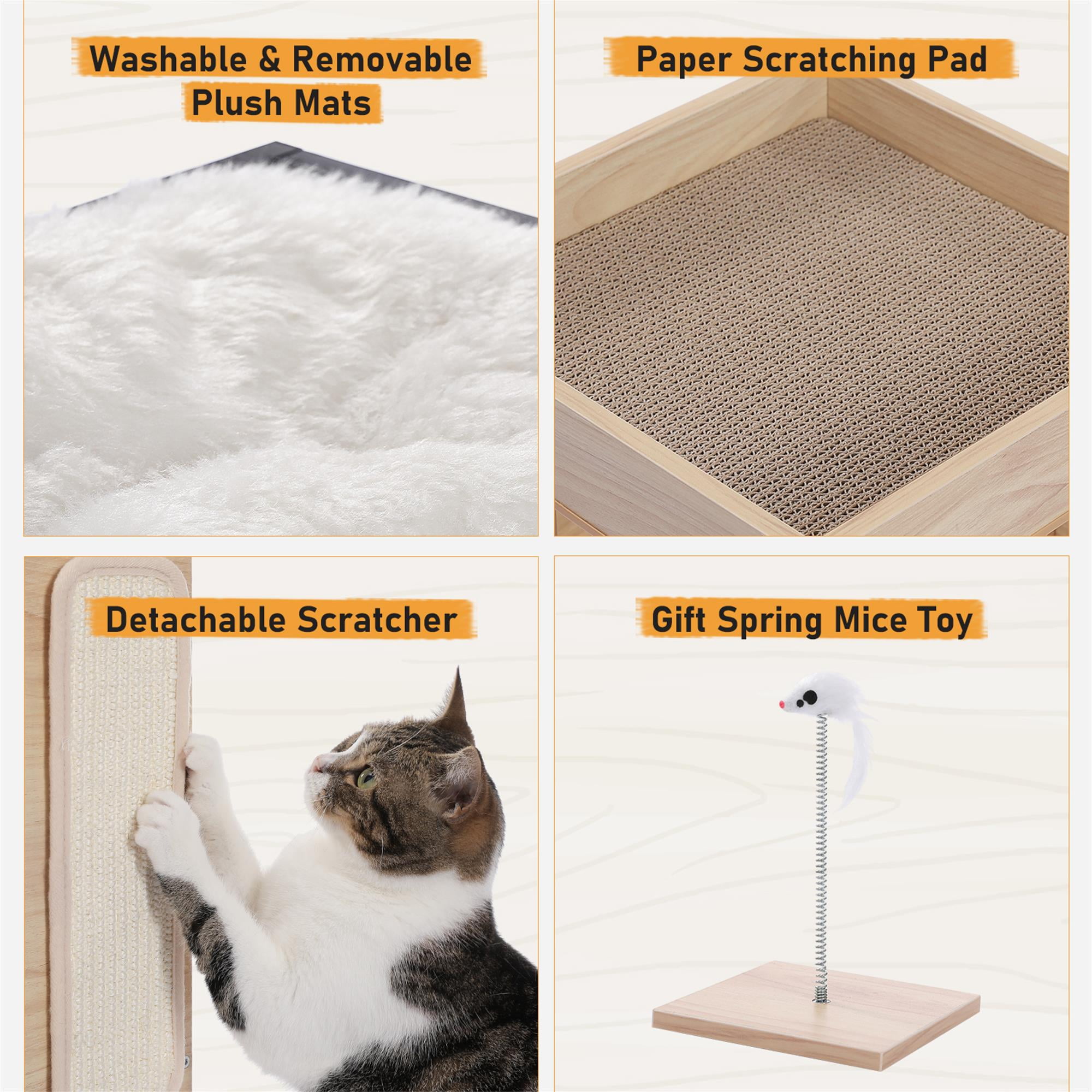 Pefilos 23.6" Cat Tree House for Indoor Cats, Wood Cat House for Kittens, Cat Condo with Free Cat Toy, Scratching Pad and Removable Soft Mats, Beige Pefilos 23.6" Cat Tree House for Indoor Cats, Wood Cat House for Kittens, Cat Condo with Free Cat Toy, Scratching Pad and Removable Soft Mats, Beige