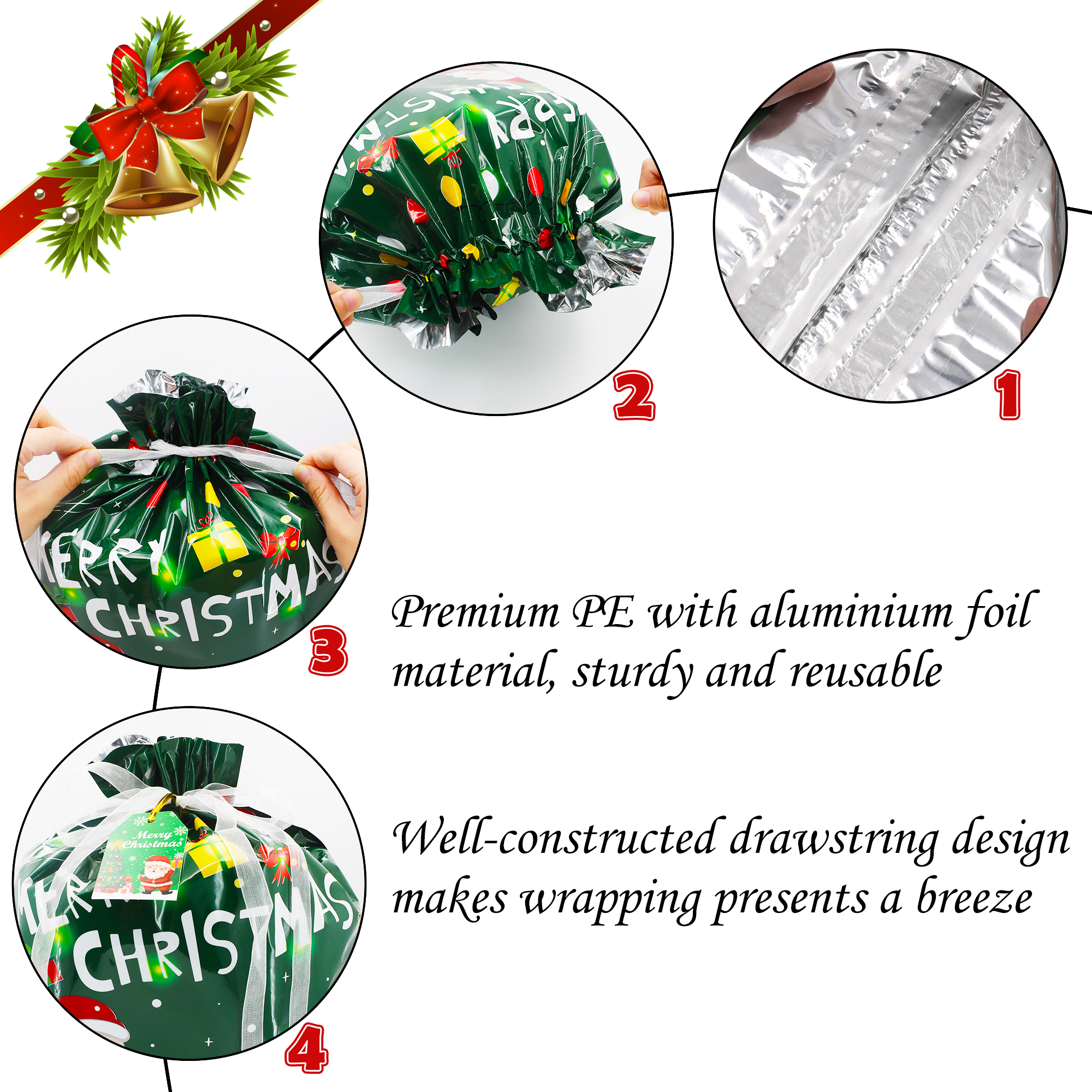 TUONITO 30-Piece Christmas Drawstring Gift Bags, Assorted Sizes photo 6