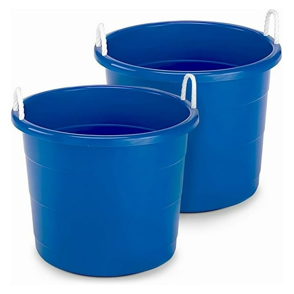 2-Pack Utility Tub, Large Plastic Storage Bucket with Rope Handles, 18 Gallon, Blue - Portable Indoor and Outdoor Buckets for Kitchen, Laundry, Garden, Bathroom, and Garage Organization