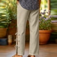 thumbnail image 5 of Chbgutlmr Pants for Women Straight Leg Split Hem Tie Side Elastic Waist Trousers Casual Loose Trendy Solid Color Pants[3XL,Khaki], 5 of 6