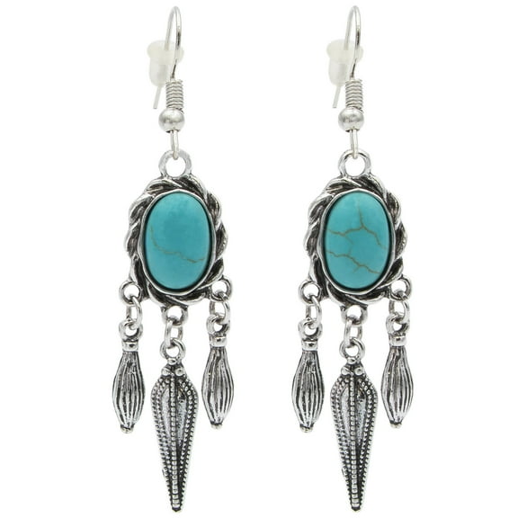 Canyon Sky Southwestern Turquoise and Silvertone Dangle Earrings