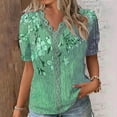 thumbnail image 2 of WXLWZYWL Womens Summer Tops Casual Short Sleeve Printed Lace Stitching V-Neck Basic Tunic Tops T-Shirts Blouses Mint Green, 2 of 5