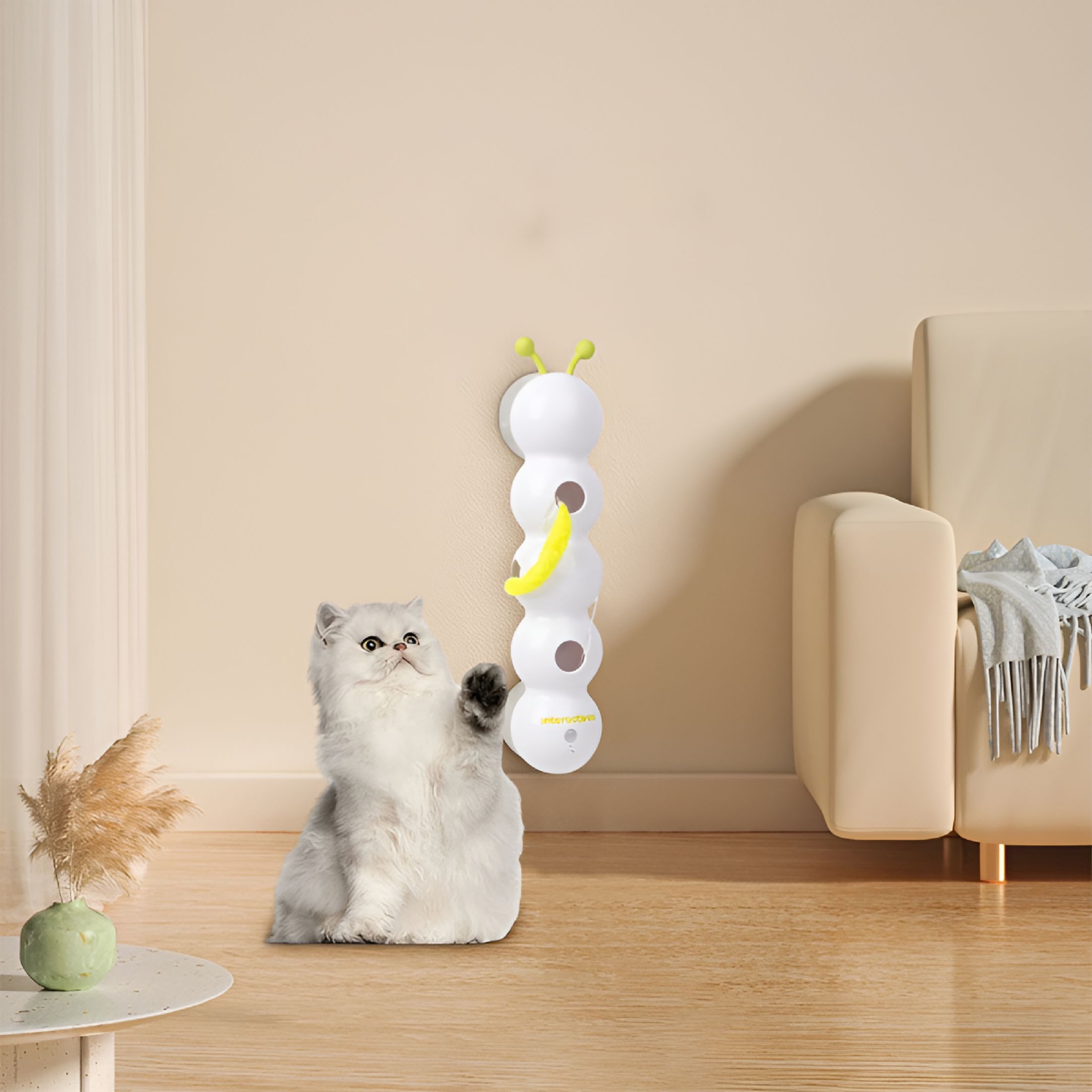 BESTSKY 2026 New Smart Motion Cat Toy with Worm Design for Indoor Cats,Wall&Window Mounted Cat Toys for Hunting,Jumping,Interactive Play,Realistic Wiggle Motion,Promotes Exercise&Mental Stimulation