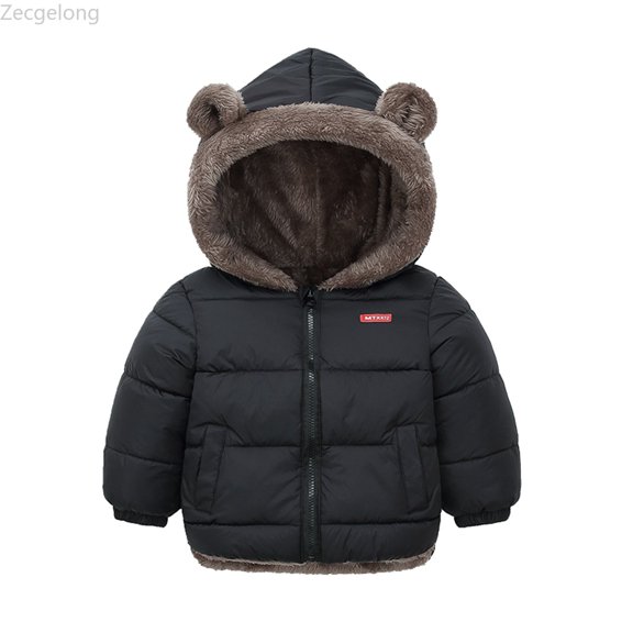 Zecgelong Toddler Boys Girls Winter Coat Bear Ears Hooded With Pocket Jacket Two Sided Wear Fleece Thicken Windproof Zipper Warm Outwear