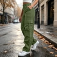 thumbnail image 2 of XUNKUSGA Corduroy Cargo Pants for Women High Waisted Wide Leg Pants Woman with Pockets Vintage Solid Color Trousers Pants for Women Fashion Loose Y2k Streetwear S, 2 of 8