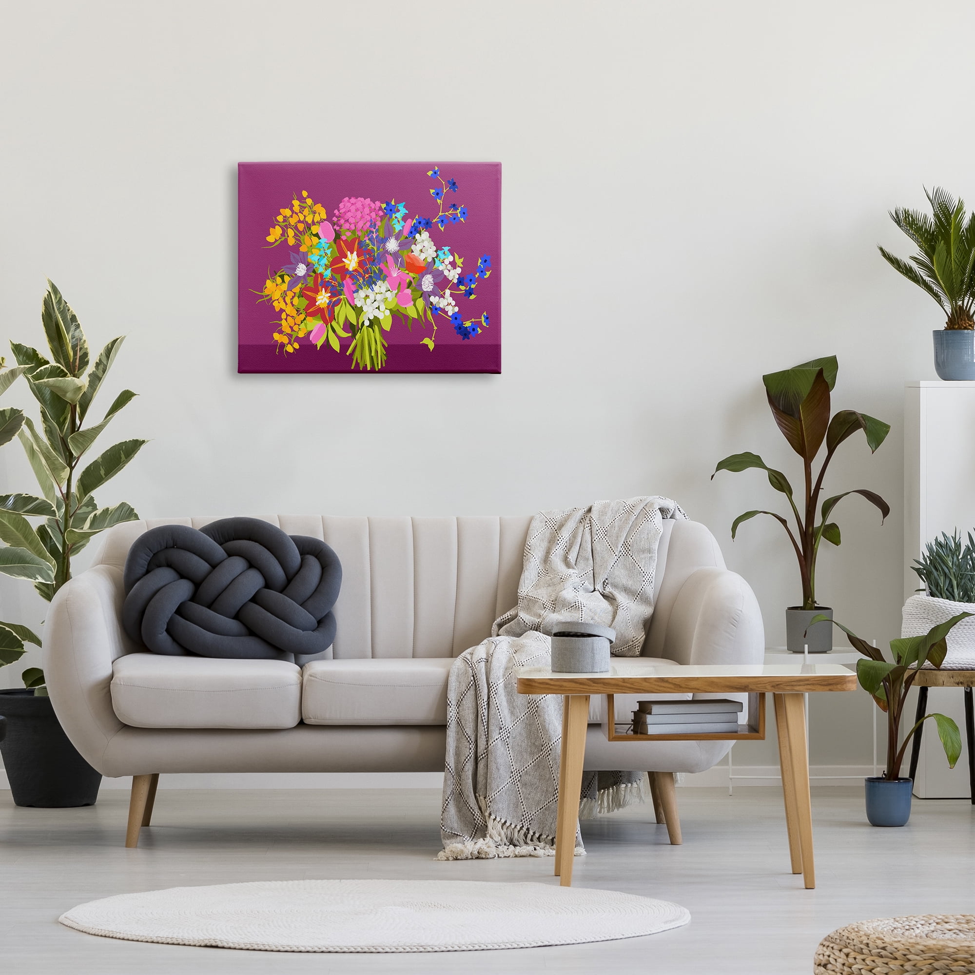 Stupell Industries Mixed Florals on Purple Botanical & Floral Painting Gallery Wrapped Canvas Art Print Wall Art, 30 x 24