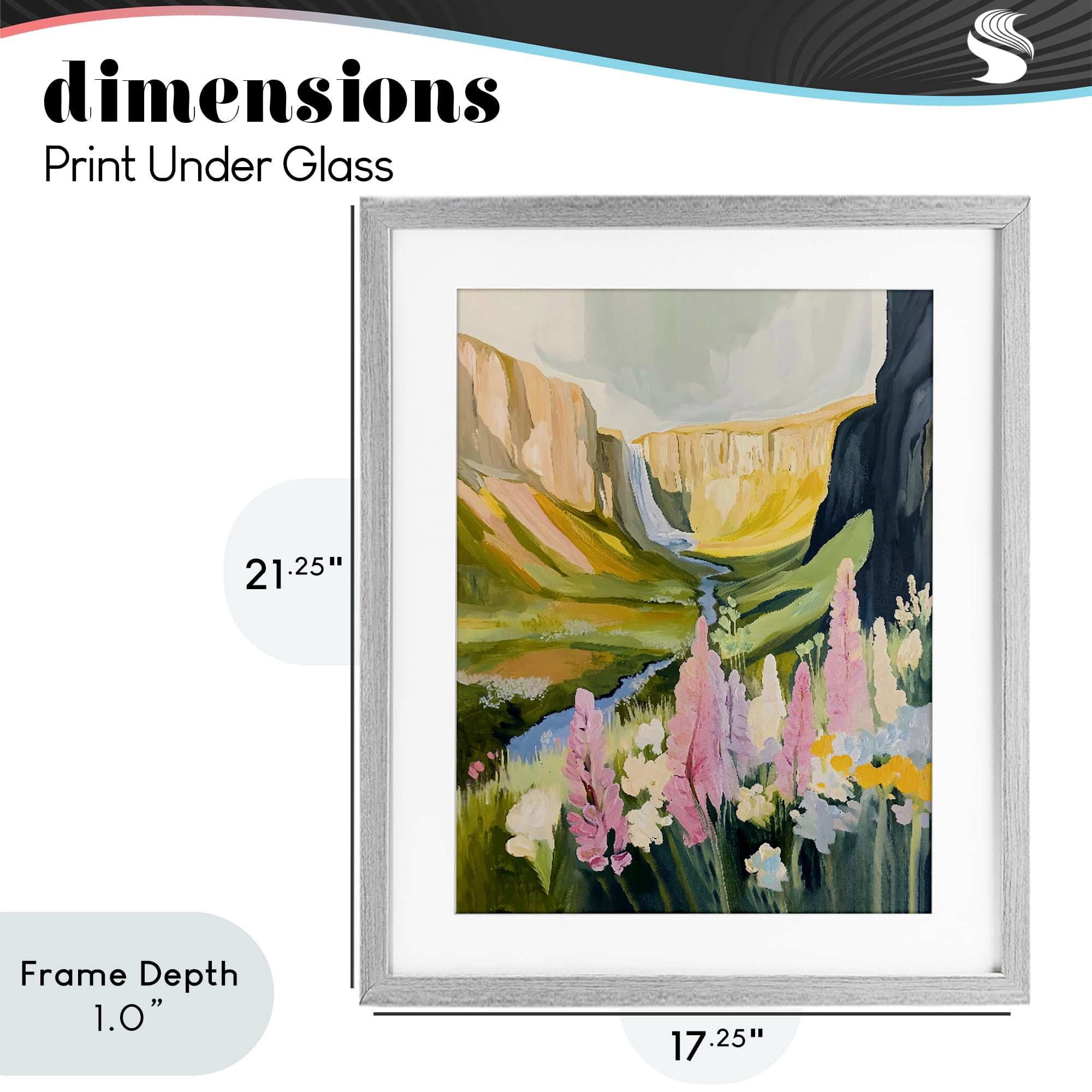 Stupell Industries Waterfall and Valley in Bloom Gray Framed Print Under Glass, design by The Prints Vibe