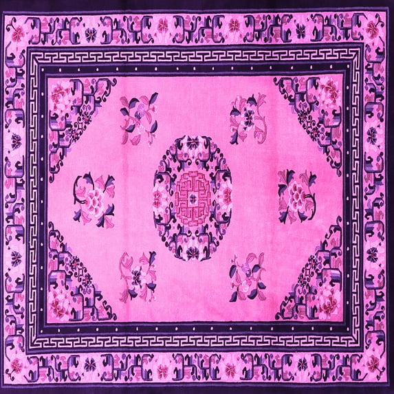 Ahgly Company Indoor Square Oriental Pink Asian Inspired Area Rugs, 8' Square