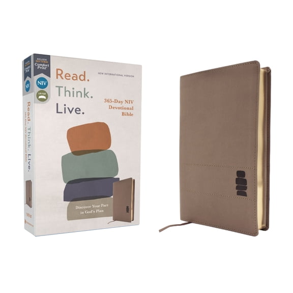 Niv, Read. Think. Live., Leathersoft, Brown, Comfort Print: 365-Day NIV Devotional Bible - Discover Your Part in God's P, (Hardcover)