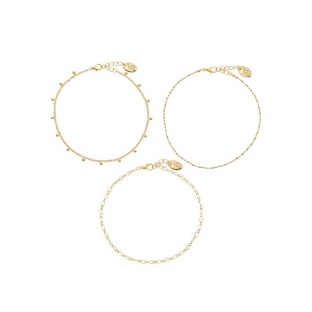 Time and Tru Women's Anklet Set Cubic Zirconia Goldtone 9.5 inch with 1 extender, 3 Pieces