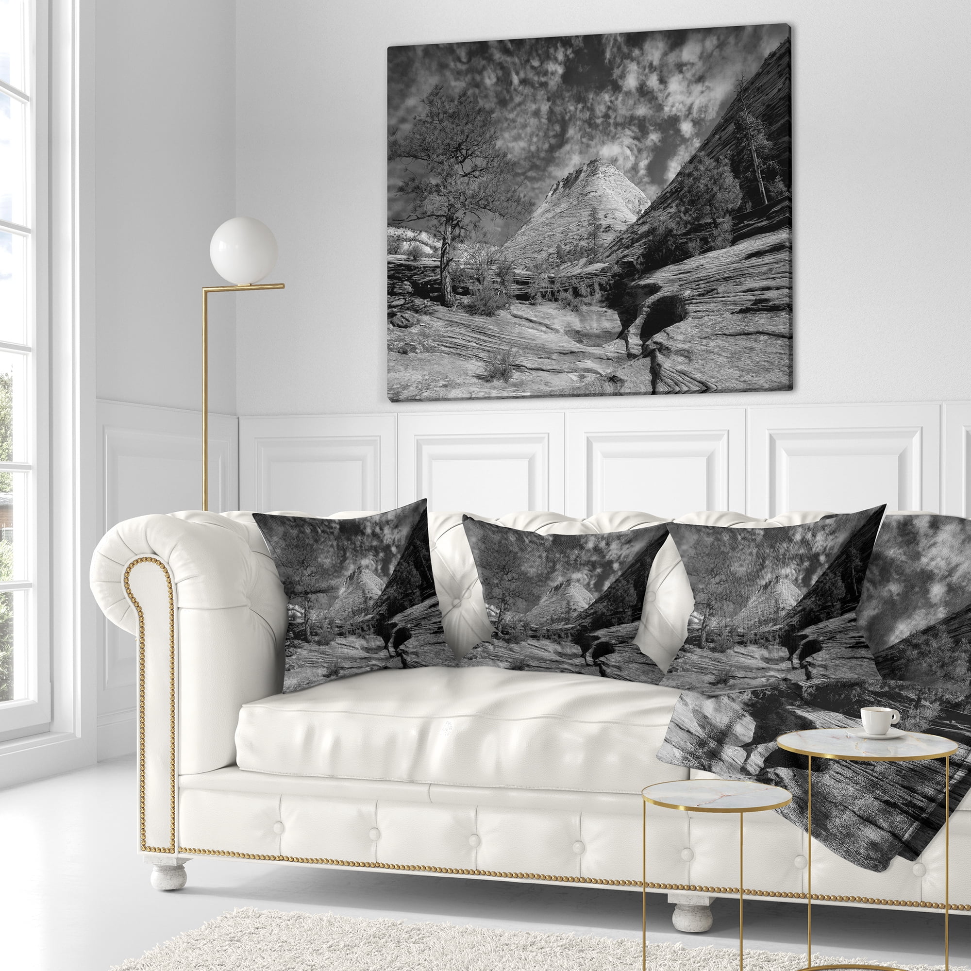 Designart Layers of Red Rock Gray with Clouds - Landscape Printed Throw Pillow - 18x18