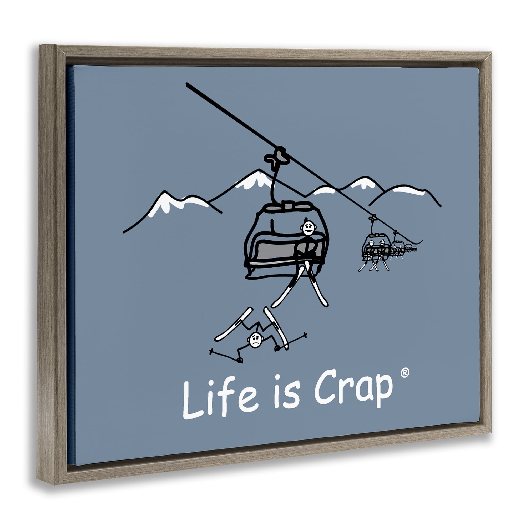 Stupell Industries Falling Ski Lift Novelty & Humor Painting Brown Floater Framed Canvas Art Print Wall Art, 31 x 25