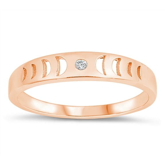 All in Stock Clear Moon Phases Ring Rose Gold-Tone Sterling Silver Size 5