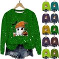 thumbnail image 2 of QINGFSAP Womens Halloween Sweatshirt Fleece Lined Long Sleeve Crewneck Top Speckled Graphic Print Loose Fit Fall Wear, 2 of 9
