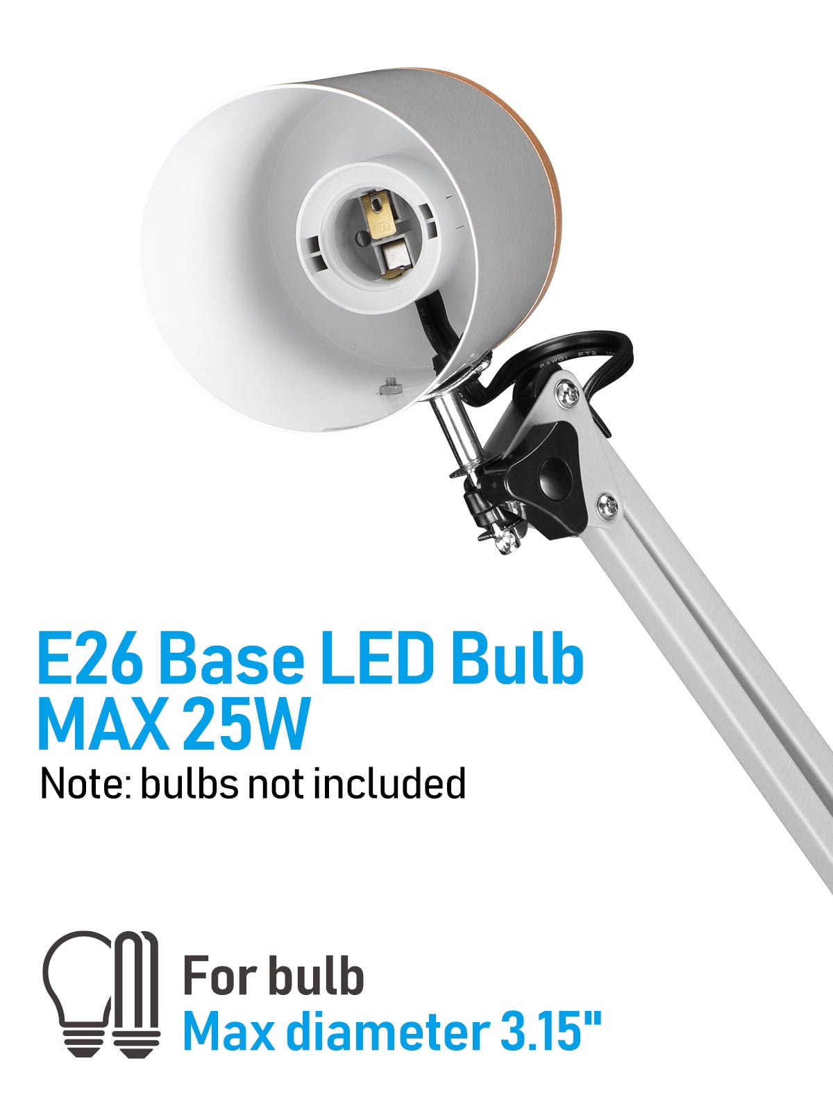 2 Pack Adjustable Metal Table Lamp, Large Size Max Height 29.7", E26 Base, Swing Arm Desk Light with Wooden Accent, Grey