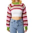 thumbnail image 1 of Suéter de punto para mujer, de primavera y otoño, informal, a rayas, suelto, de manga larga, con cuello alto, tops cortos, ropa de calle, 1 of 5