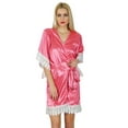 thumbnail image 1 of Bimba Women Kimono Sleeve Short Satin Robe Bride Bridesmaid Robe Lace Coverup, 1 of 6