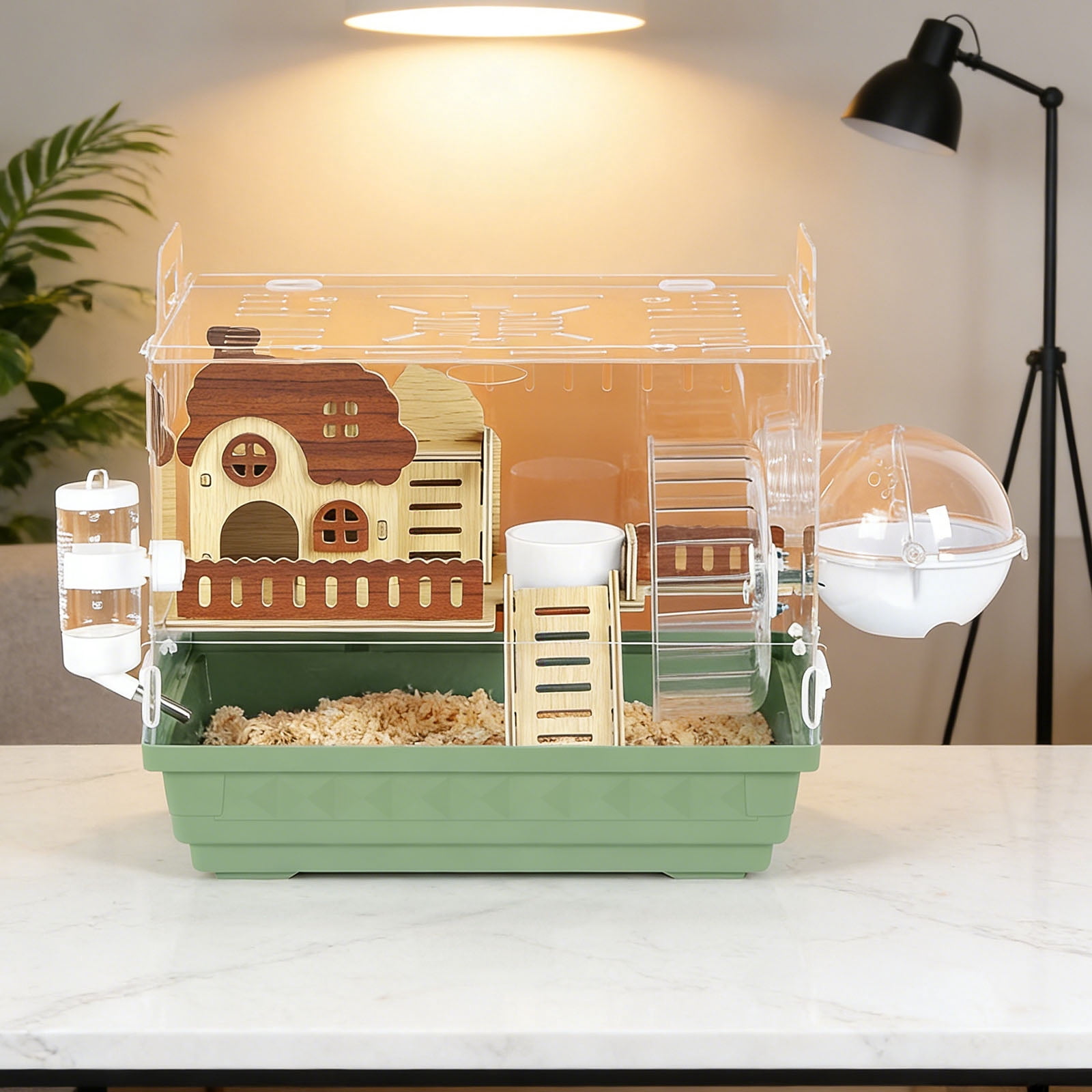 Acrylic Hamster Cage Starter Kit, Small Animal Habitat with Wheel, Water Bottle, Food Bowl, Small Hamster Habitat 360 Viewing, Hideout & Staircase,  for Dwarf, Guinea Pig, Gerbils