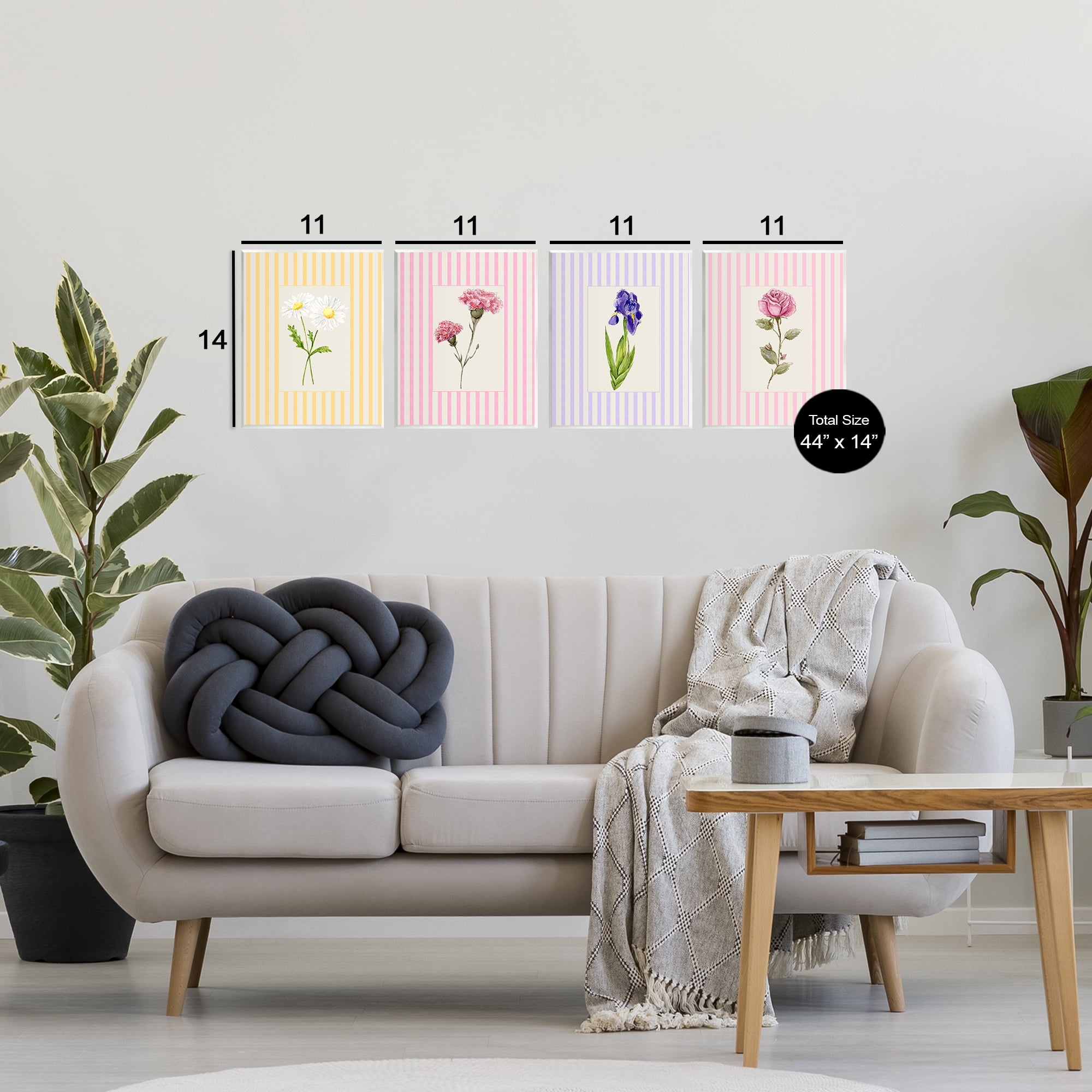 Cottage Stripe Sprigs 4 Piece Wall Plaque Art Set, design by Lisa Wehmeyer