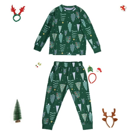 

ERTUTUYI Family Matching Christmas Pajamas Set Green Pink Christmas Tree Print Parent-child Wear Green 2T