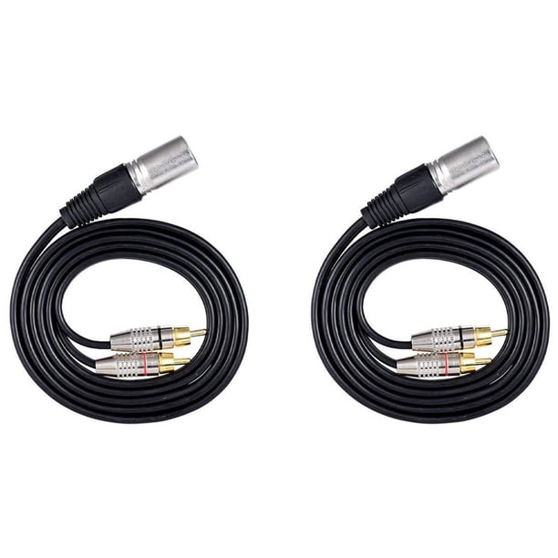 2 XLR Macho Una 2 RCA Macho Conector de Cable de Audio Estéreo Y Cable Divisor para Amplificador de Consola de Mezcla de Micrófono (1,5 M)