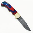 thumbnail image 3 of Custom Handmade Damascus Steel Folding Knife/Pocket Knife SS-17482(Red and Blue Colored Wood) (Black), 3 of 9
