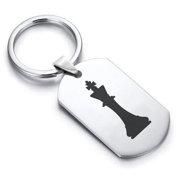 Stainless Steel King Chess Piece Dog Tag Keychain Circle Ring