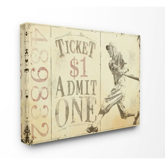The Kids Room by Stupell Admit One Vintage Baseball Sports Design Canvas Wall Art by The Saturday Evening Post