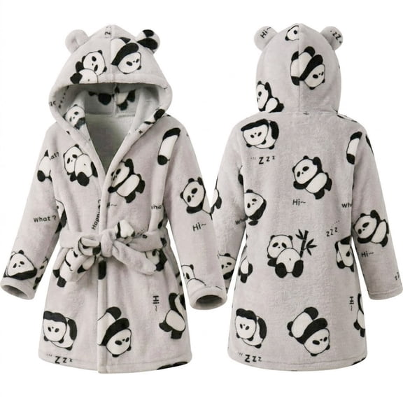 LYMAYTER Kids Boys Hoodie Robe Plush Fleece Hoodie Bathrobe for 1-7Y Little Boys Toddler Soft Warm Mid Length Pajamas