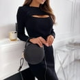 thumbnail image 4 of LYXSSBYX Womens Long Sleeve Dress Hot Sale Clearance Women Fashion Sexy Solid Color Hollow Out Long Sleeve Sheath Knee-Length Dress, 4 of 7
