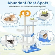 Costway Petsite Ocean-themed Cat Tree Tower with Sisal Covered Scratching Posts Condo Perch Hammock