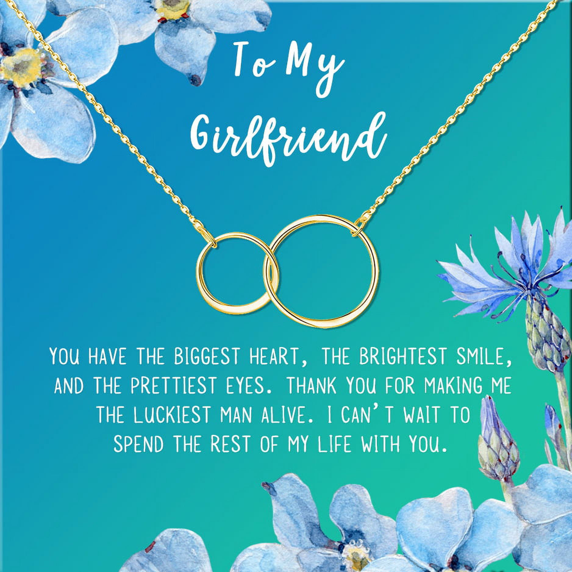 Anavia To My Girlfriend Necklace Gift, Card Gift for GF, Girlfriend Jewelry, Girlfriend Birthday Gift, Mother's Gift-[Gold Infinity Double Ring, Bright Blue Gift Card]