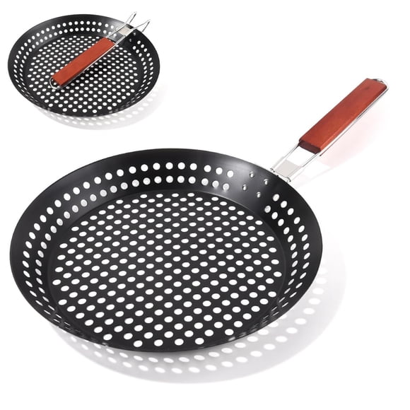 Sartén Antiadherente AUERQXZ Negro con Mango Plegable de Acero al Carbono para Asar al Aire Libre