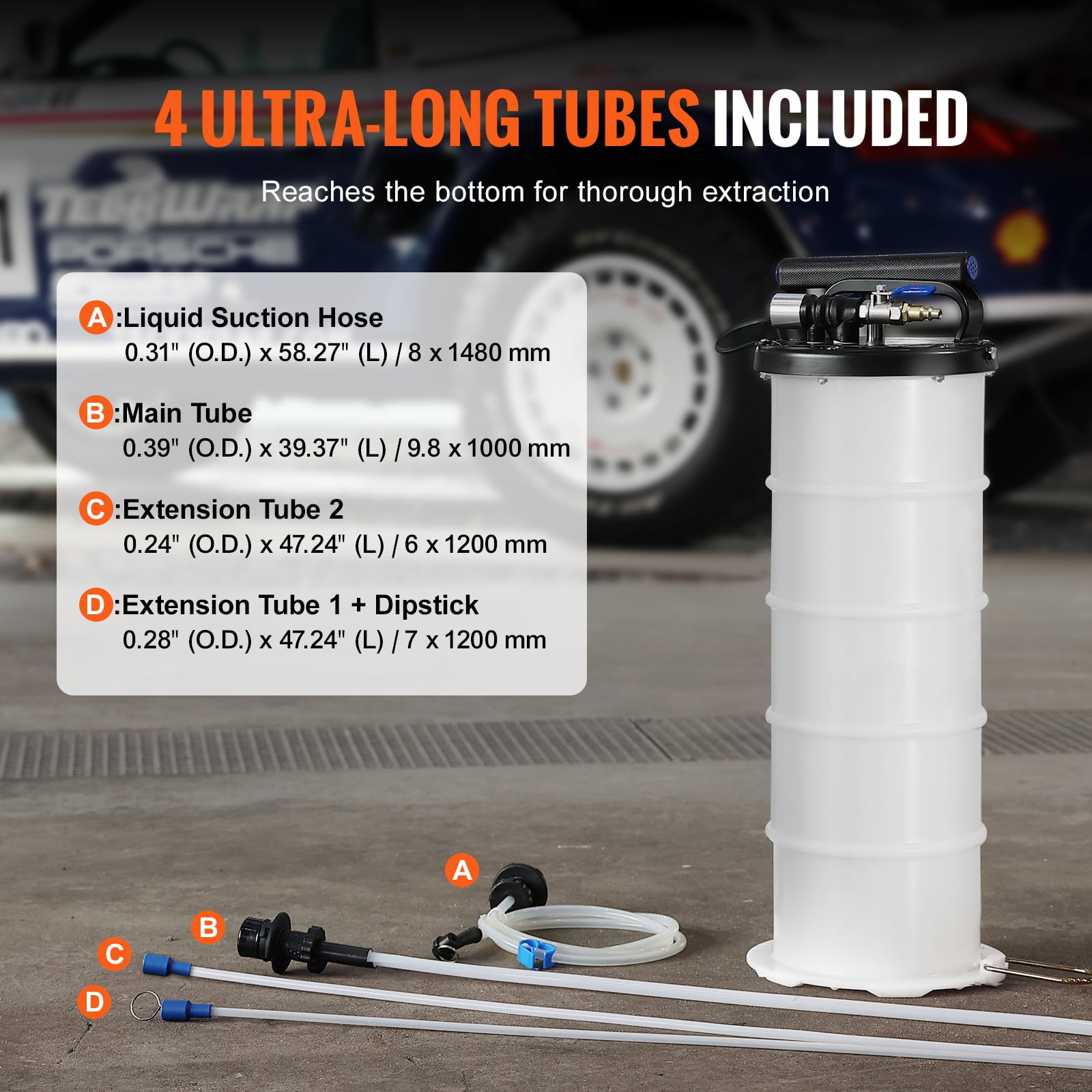 KFFKFF Fluid Extractor, 1.74 Gallons (6.5 Liters), Pneumatic/Manual Oil Changer with Dipstick and Suction Hose, Oil Change Pump for Automotive Fluids Removal