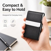 PU Leather Business Card Holder Case, Slim Metal Pocket Card Holder with Magnetic Closure, TIKA