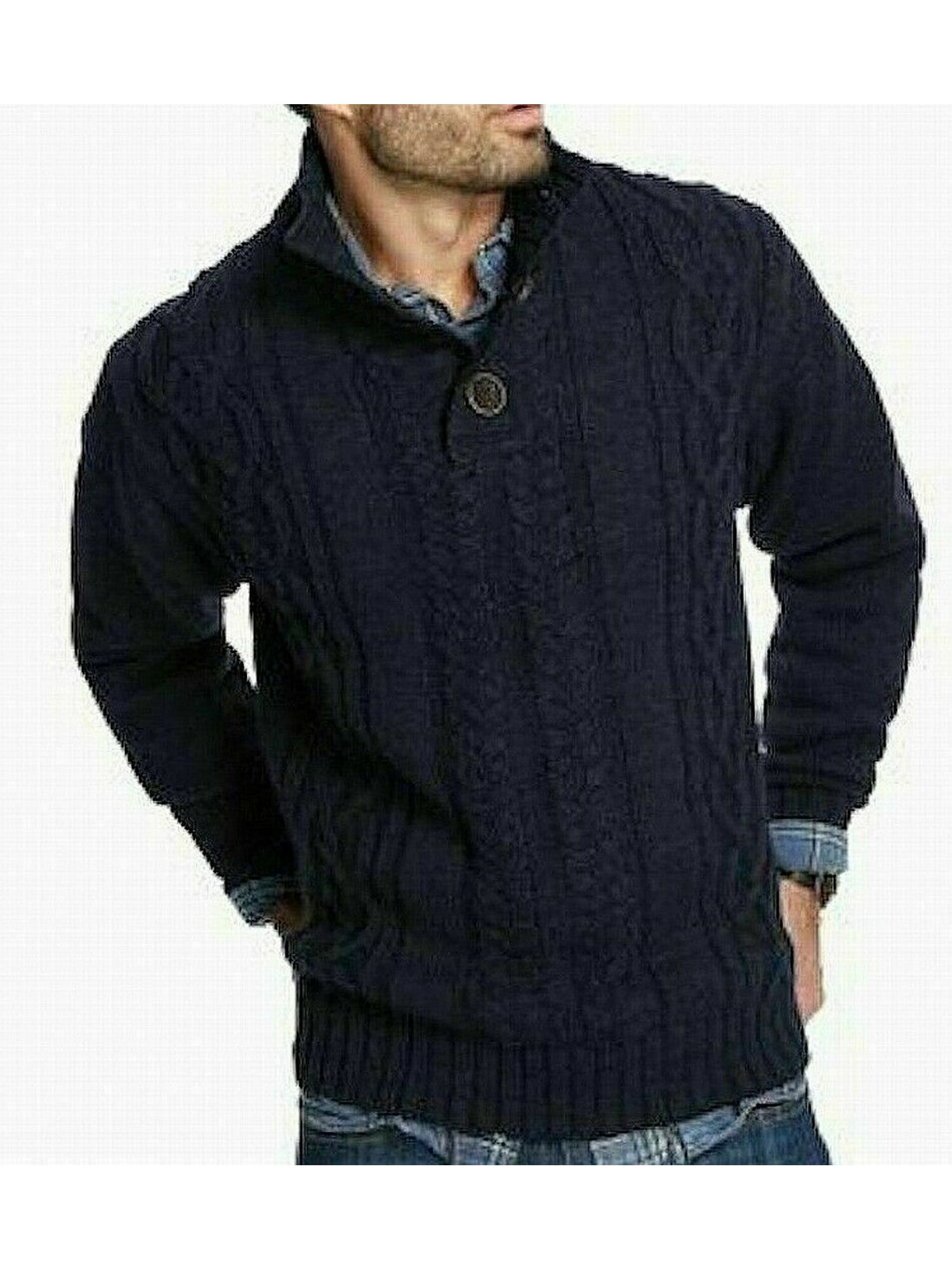 WEATHERPROOF VINTAGE Mens Navy Patterned Long Sleeve Shawl Collar