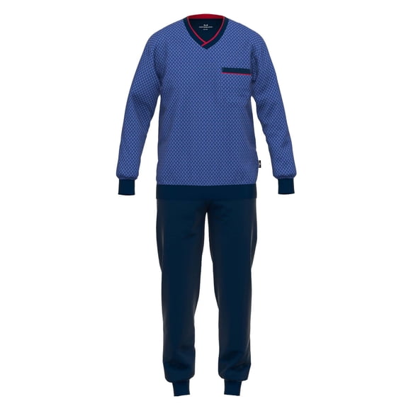 GÖTZBURG Pijama Larga para Hombre - Pijama de Cuello en V, Algodón puro Azul XL (54)