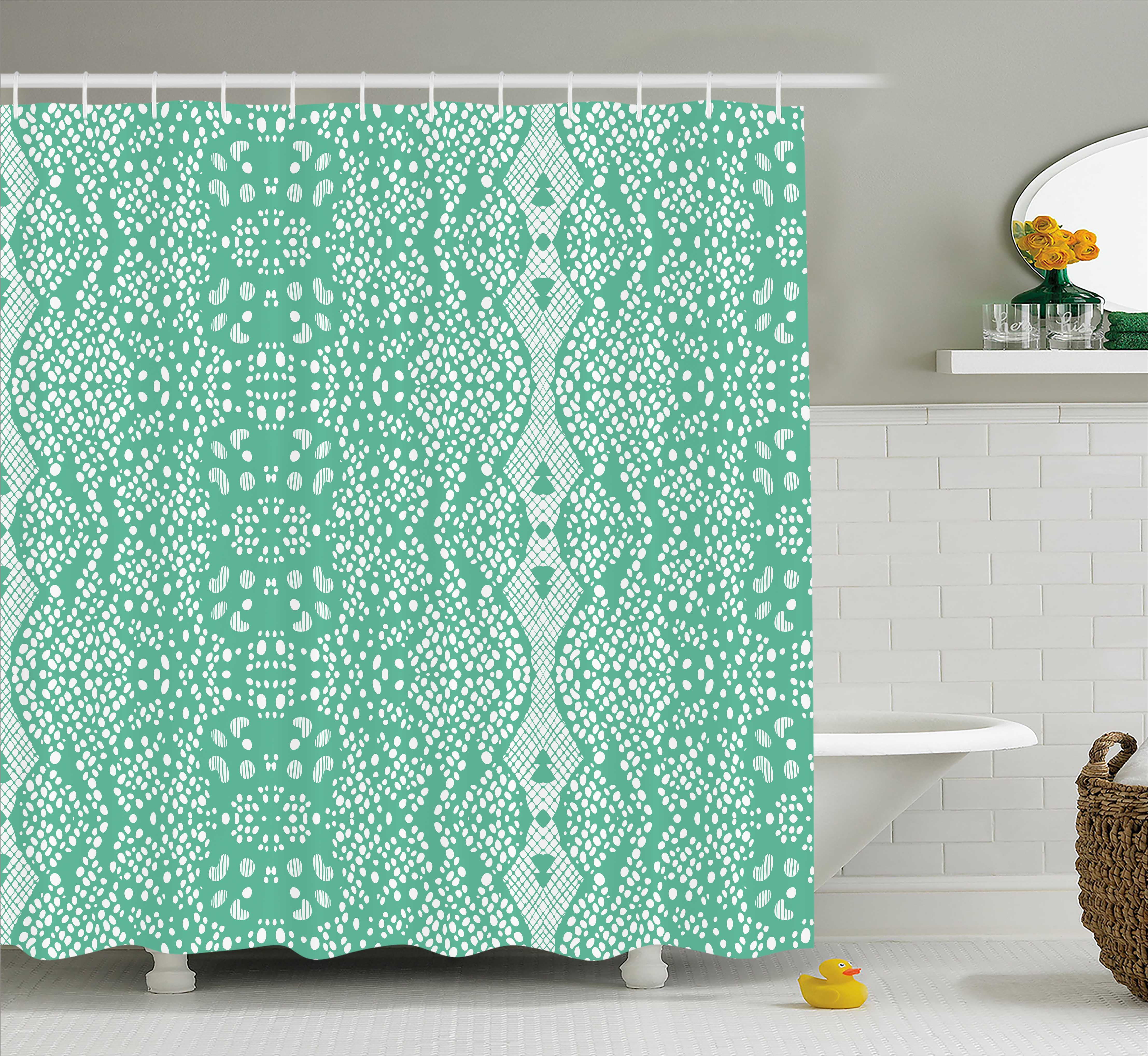 Mint Shower Curtain, Classic Lace Pattern with Details Shabby Chic