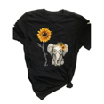 thumbnail image 5 of T-Shirt pour Femmes à Imprimé Tournesol, Manches Courtes, Haut Rond pour Femmes, Blouse à Col Rond, Noir, G, 5 of 5