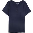 thumbnail image 1 of Karen Scott - Camiseta henley con botones de imitación para mujer, azul, 2X, 1 of 1