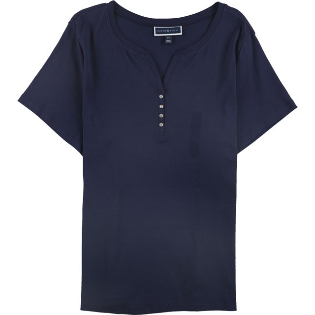Karen Scott - Camiseta henley con botones de imitación para mujer, azul, 2X