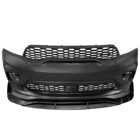 Ikon Motorsports Front Bumper Cover with Lip Fits 2021-2026 Dodge Durango, 2021+ Hellcat Style Unpainted PP Conversion w/ Upper Lower Grille, Fog Light Bezel and Lower Fascia