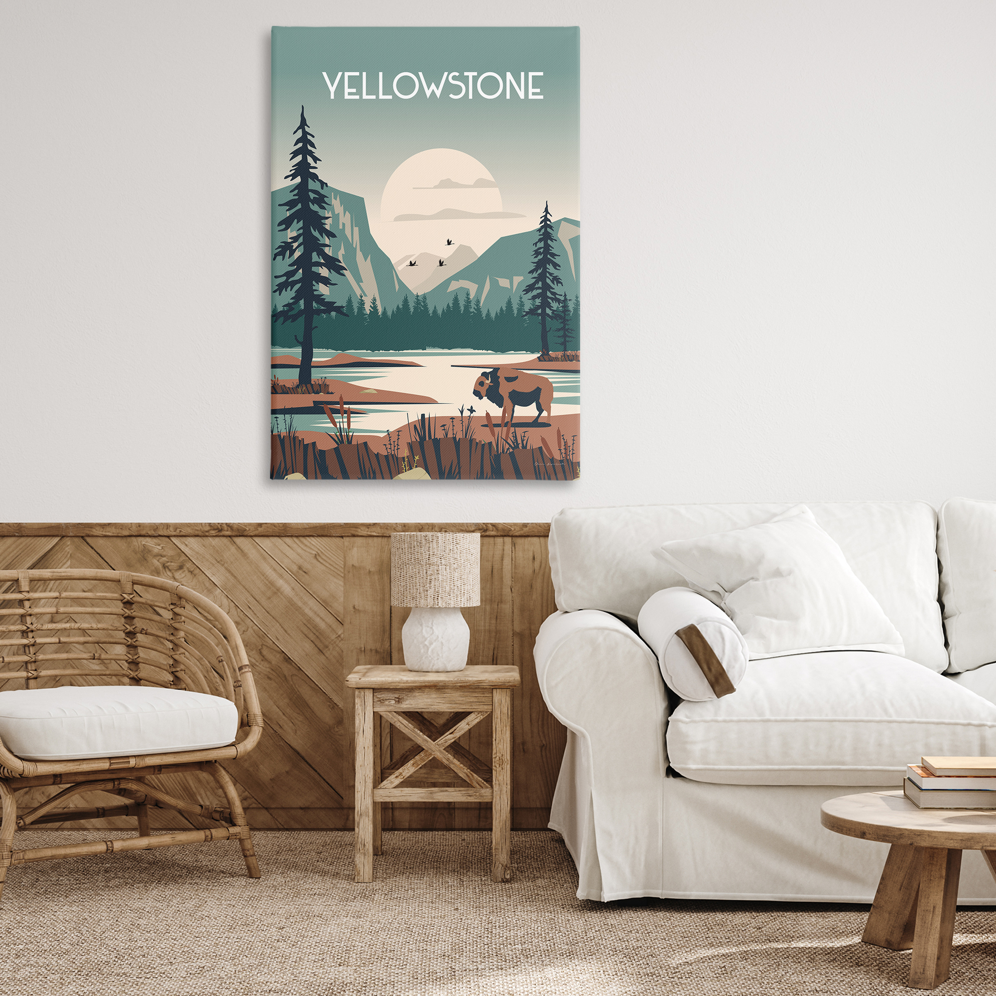 Stupell Industries Yellowstone Landmark View Landscape & Nature Painting Wrapped Canvas Art Print Wall Art, 30 x 45