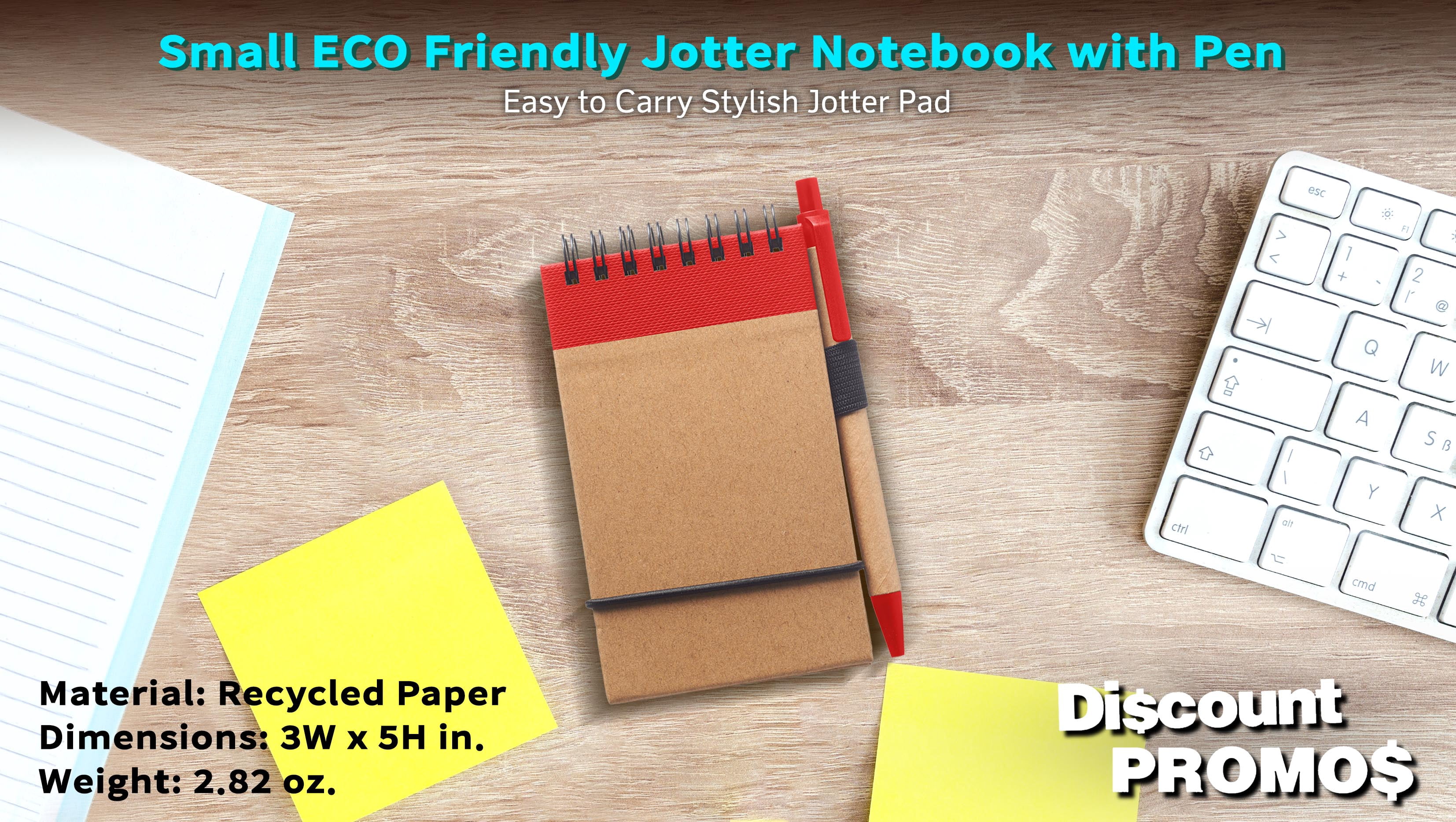 10 ECO Jotters with Pen Set - Recycled Paper, 3 x 5 inches, Minimalist, Handy - Red