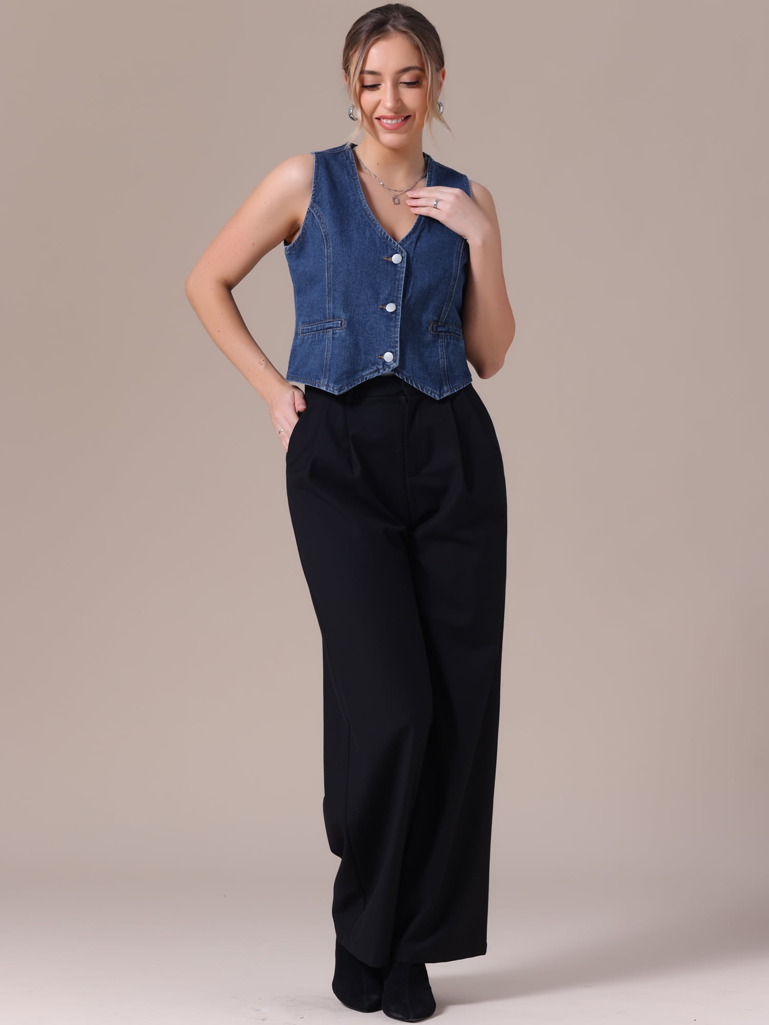 DARING DIVA Women's V Neck Waistcoat Top Casual Jean Vests 2XL Dark Blue