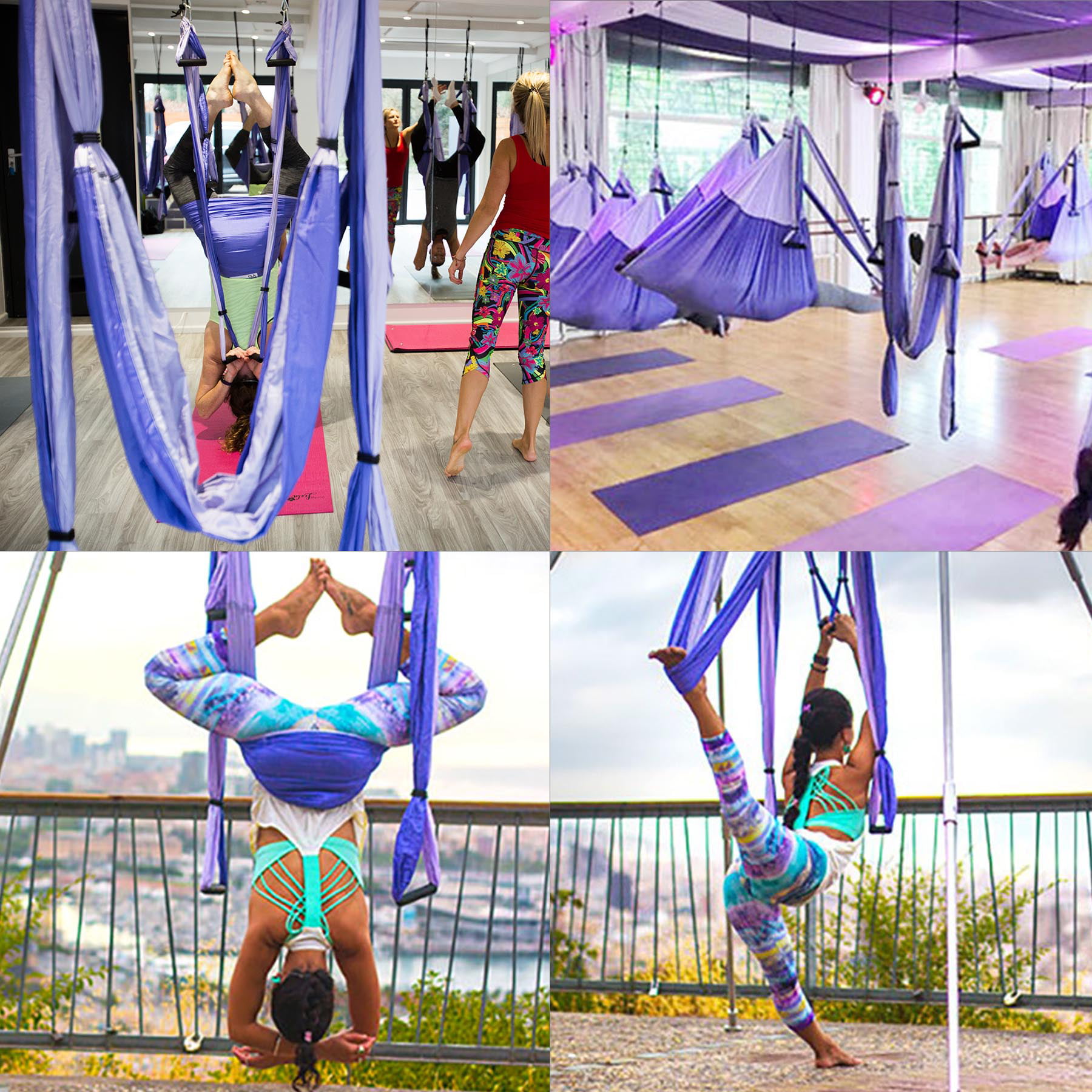 HISSEN MILE Yoga Swing Yoga Hammock Set Include 2 Extensions Straps and 2 Ceiling Mounting Kit Yoga Swing Trapeze Purple 