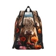 thumbnail image 3 of Daiia Realistic Flower Cow Vintage Canvas Backpack for Men and Women ,Hiking Backpack,Travel Laptop Bag for School,Large Capacity Backpack-, 3 of 8